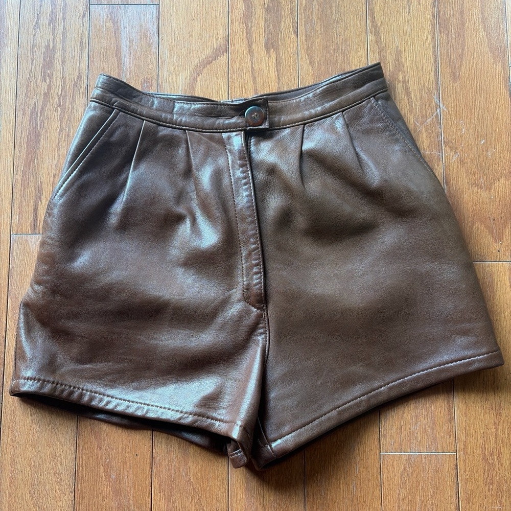 High-Waist Brown Leather Women’s Shorts